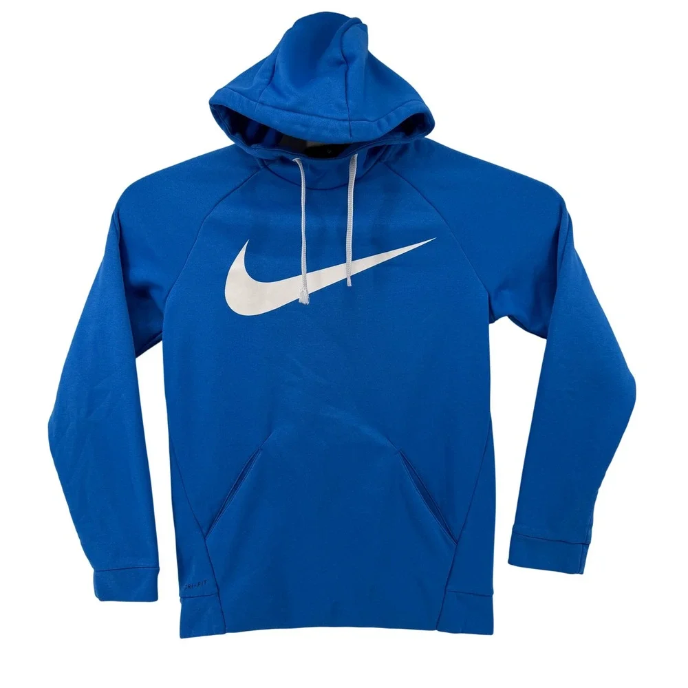 Nike Dri-FIT Pullover Hoodie Mens Small Blue Oversized Swoosh Technical Pullover